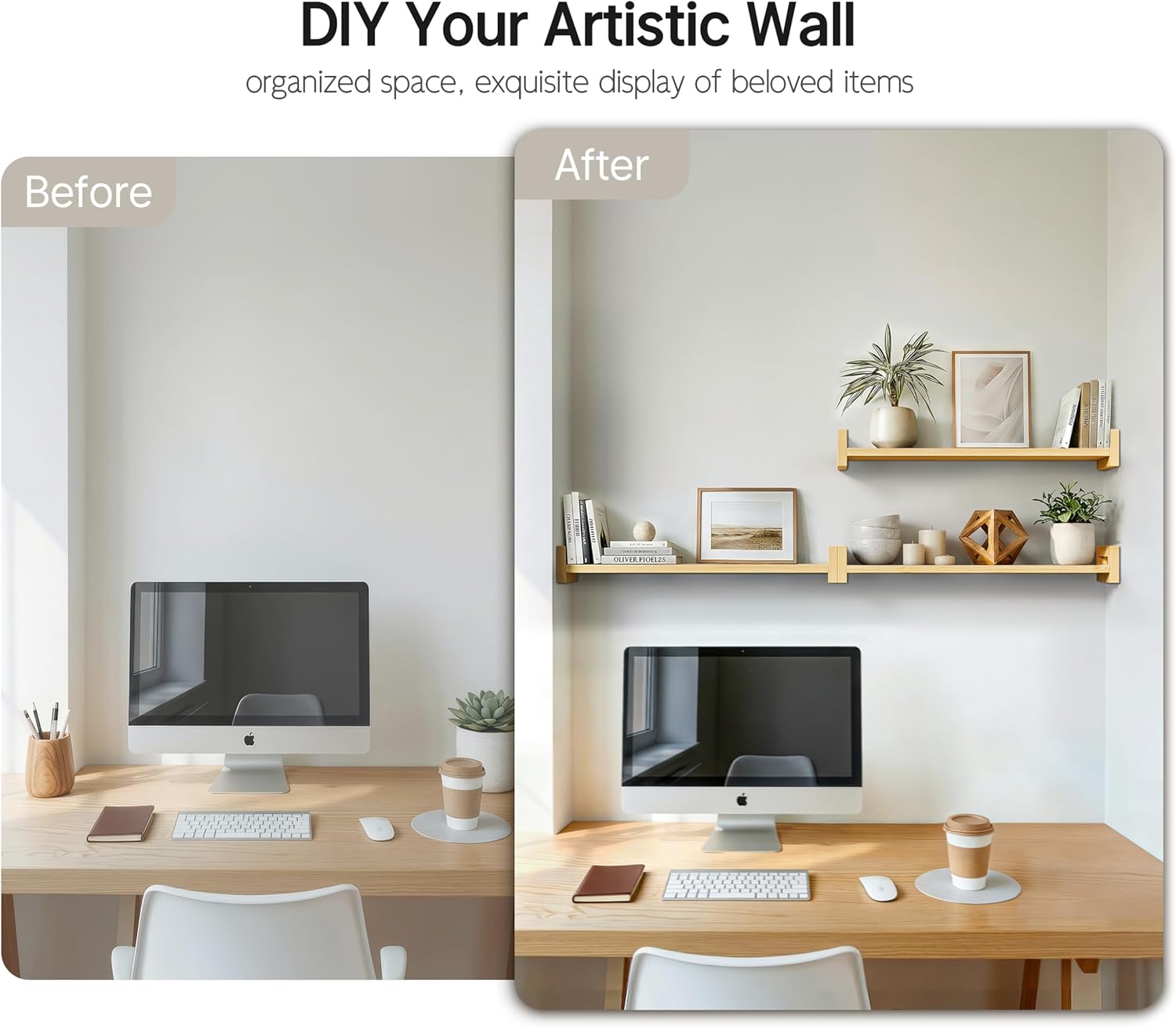 Vailando Floating Shelves for Wall, Set of 3 Solid Wood Wall Mounted Shelves, 23.6" Natural Wood Display Shelf for Bedroom, Living Room, Bathroom, and Kitchen Decor - Heavy-Duty & Natural Pine