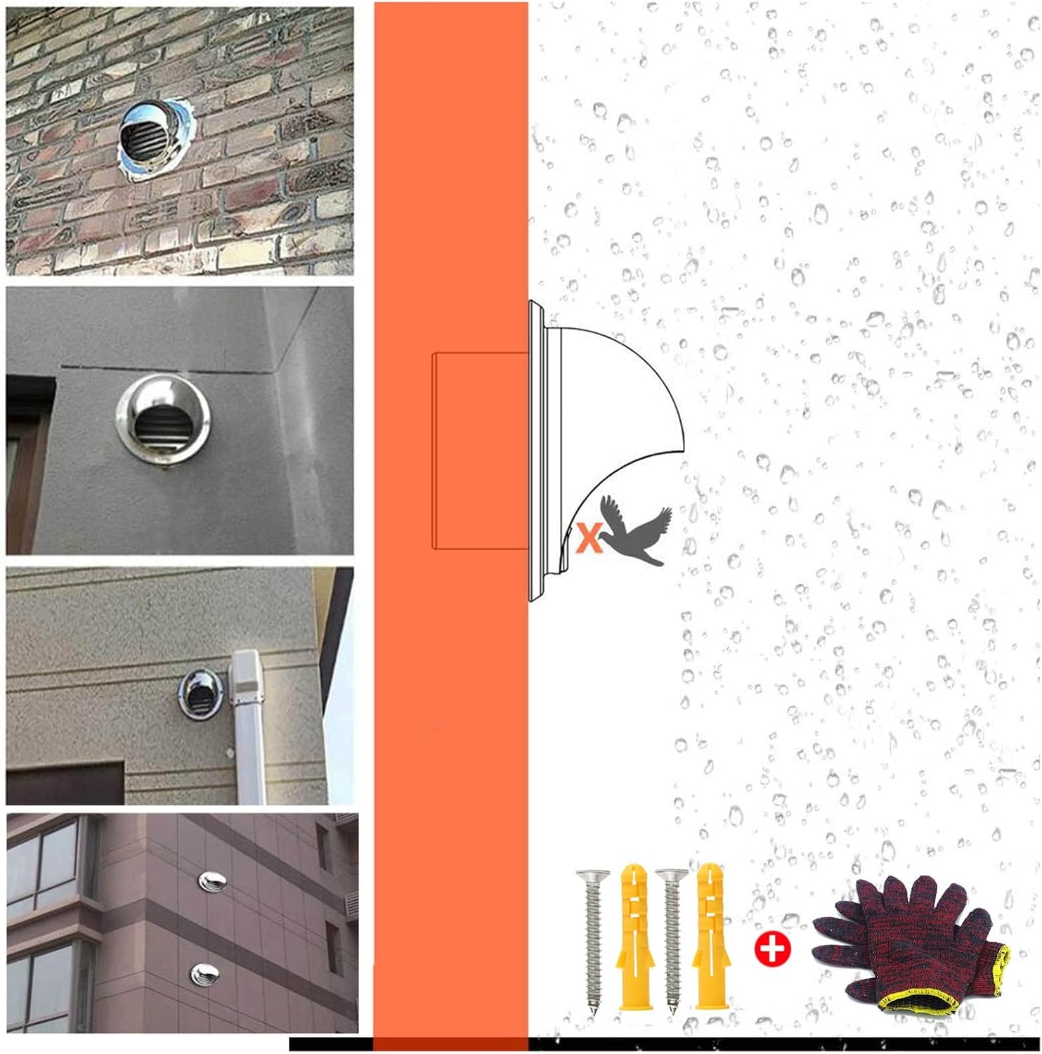 304 Stainless Steel Vents, Wall Air Soffit Vents with Built-in Fly Screen Mesh, Indoor Fresh Air, Round Wall Vent Outlet Cover ?60-300mm, Weatherproof Ventilation Outlet for Kitchen Bathroom