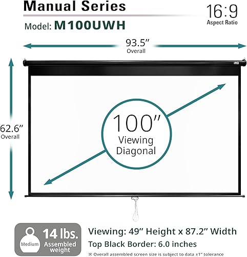 Miniatura 3 de Elite Screens Serie manual, 100 pulgadas 169, pantalla de proyector manual desplegable con bloqueo automático, cine en casa 8K  4K Ultra HD 3D