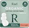 Rael Organic Cotton Cover Sanitary Towels - Heavy Absorbency for Night, Ultra Thin Period Pads with Wings for Women, Unscented, Hypoallergenic, Vegan (Overnight, 20 Count)
