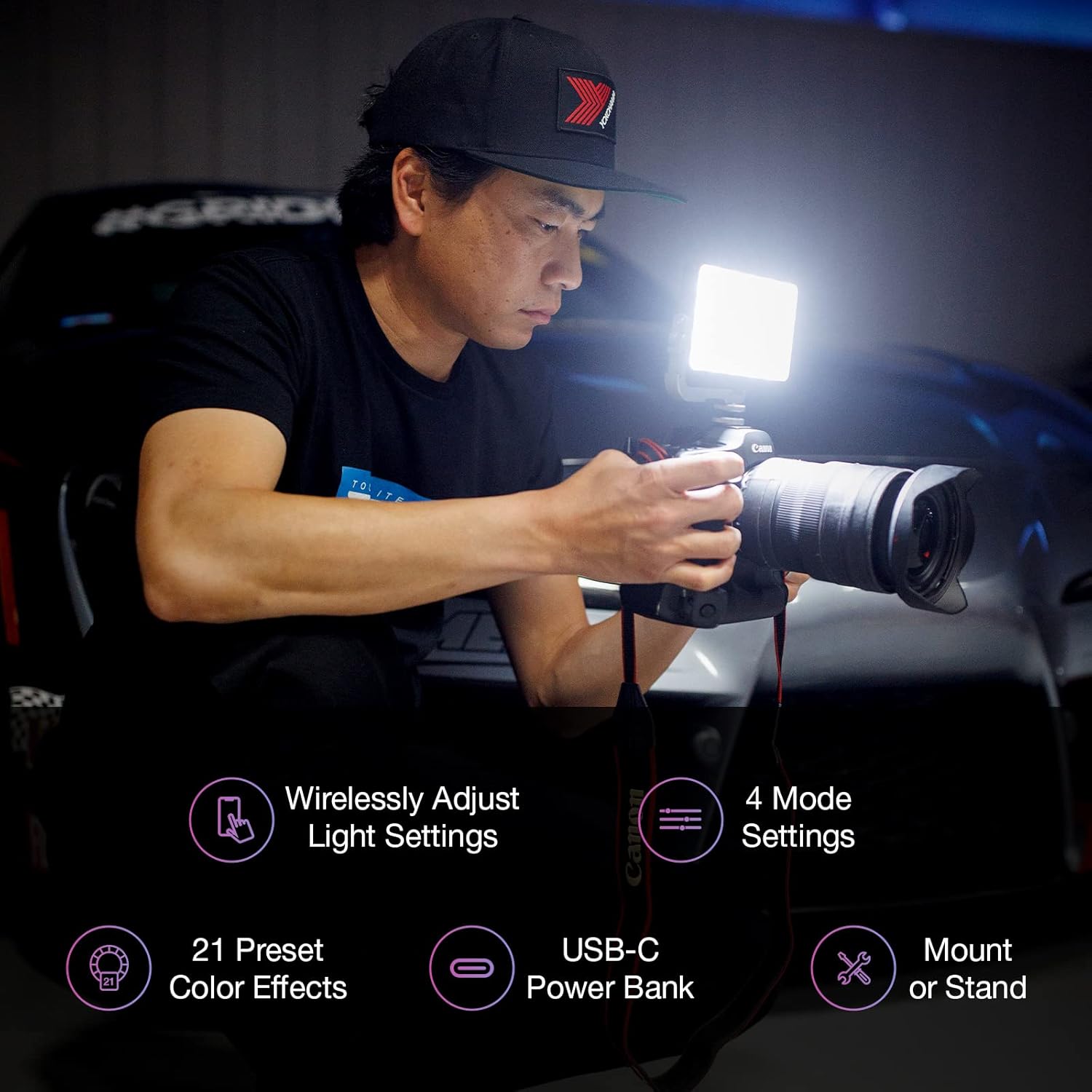 TYPE S TOURING ITEMS x Larry Chen LC360 Wireless Portable Video Light & Power Bank Full Color RGB Panel Bluetooth App Ring Light Professional DSLR Camera Photography Lighting for Vlogging, Conference