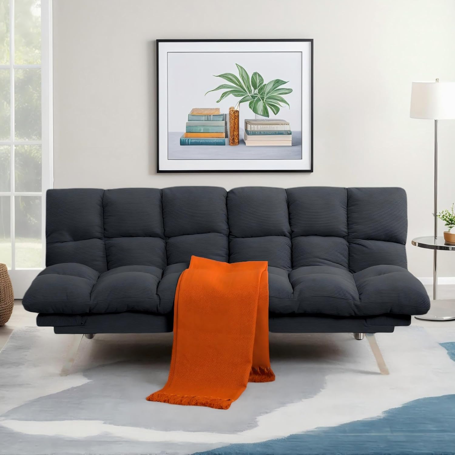 Modern Corduroy Sofa Bed Futon,Convertible Sleeper Bed Couch with 4 Reclining Backrest &Armrest,68" Comfy Cloud Sofa Loveseat for Small Living Room Office (Grey)