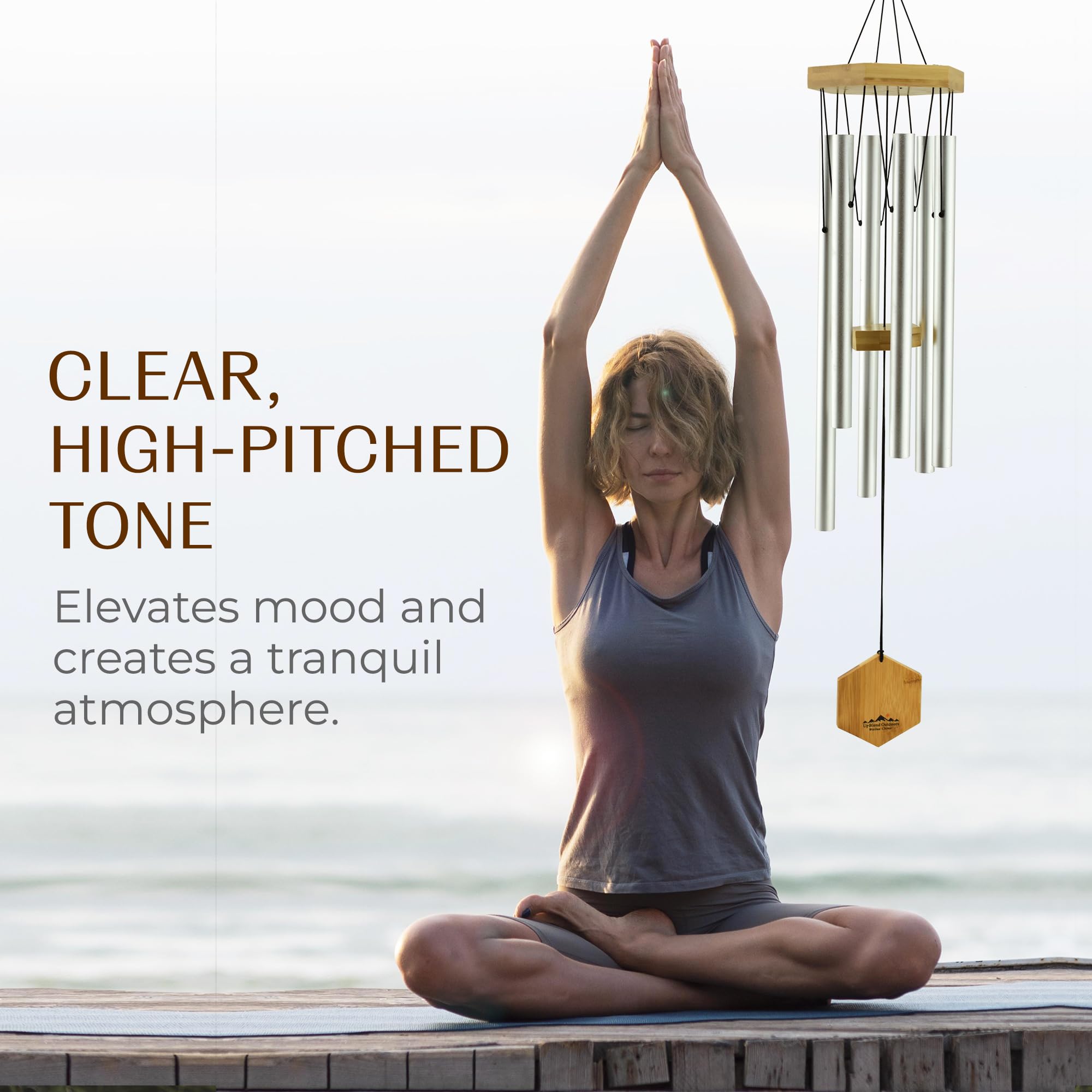 UpBlend Outdoors Wind Chimes for Outside, 29" Silver Wind Chime Outdoor, Zen Garden Chimes for Outdoors Tin Windchime - Image 3