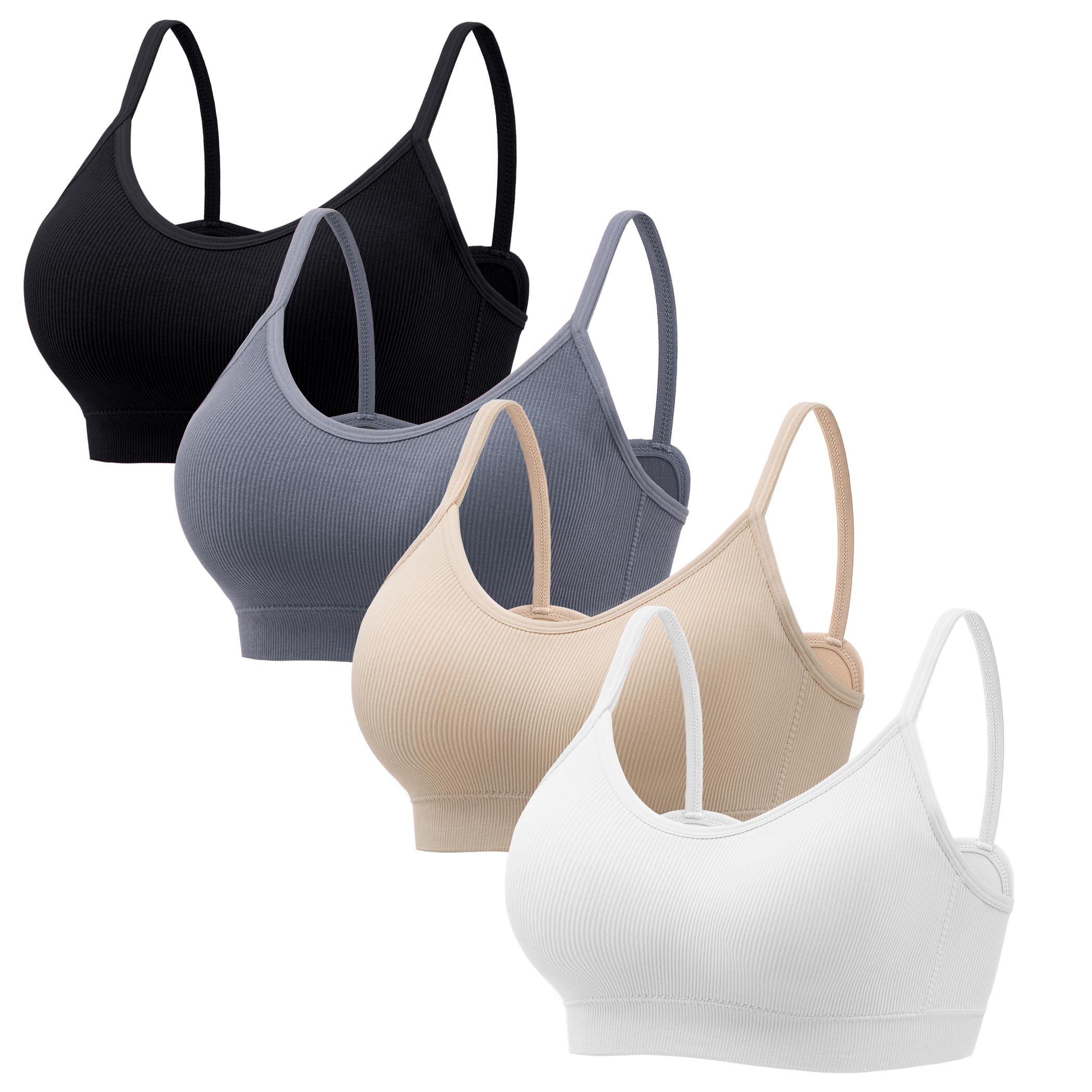 HBselect 4Pack Bras for Women, Wireless Bras No Underwire T-Shirt Ribbed Bra Everyday Bralettes Sports Cami Bra Tank