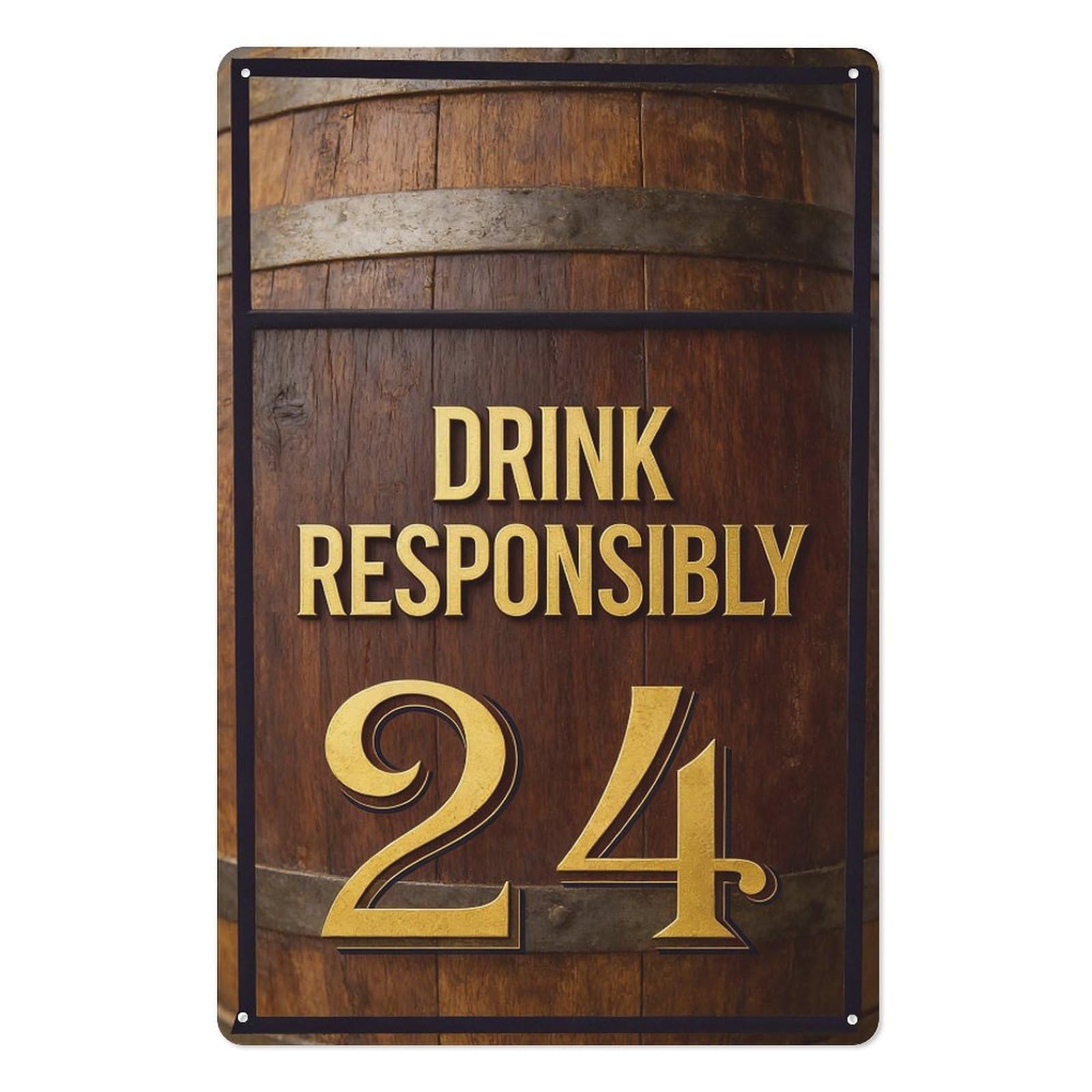 peiyeety 8x12 Inch Metal Tin Sign – Drink Responsibly Wall Decor Plaque Vintage Barrel Design for Bar, Home, Man Cave, Wall Art