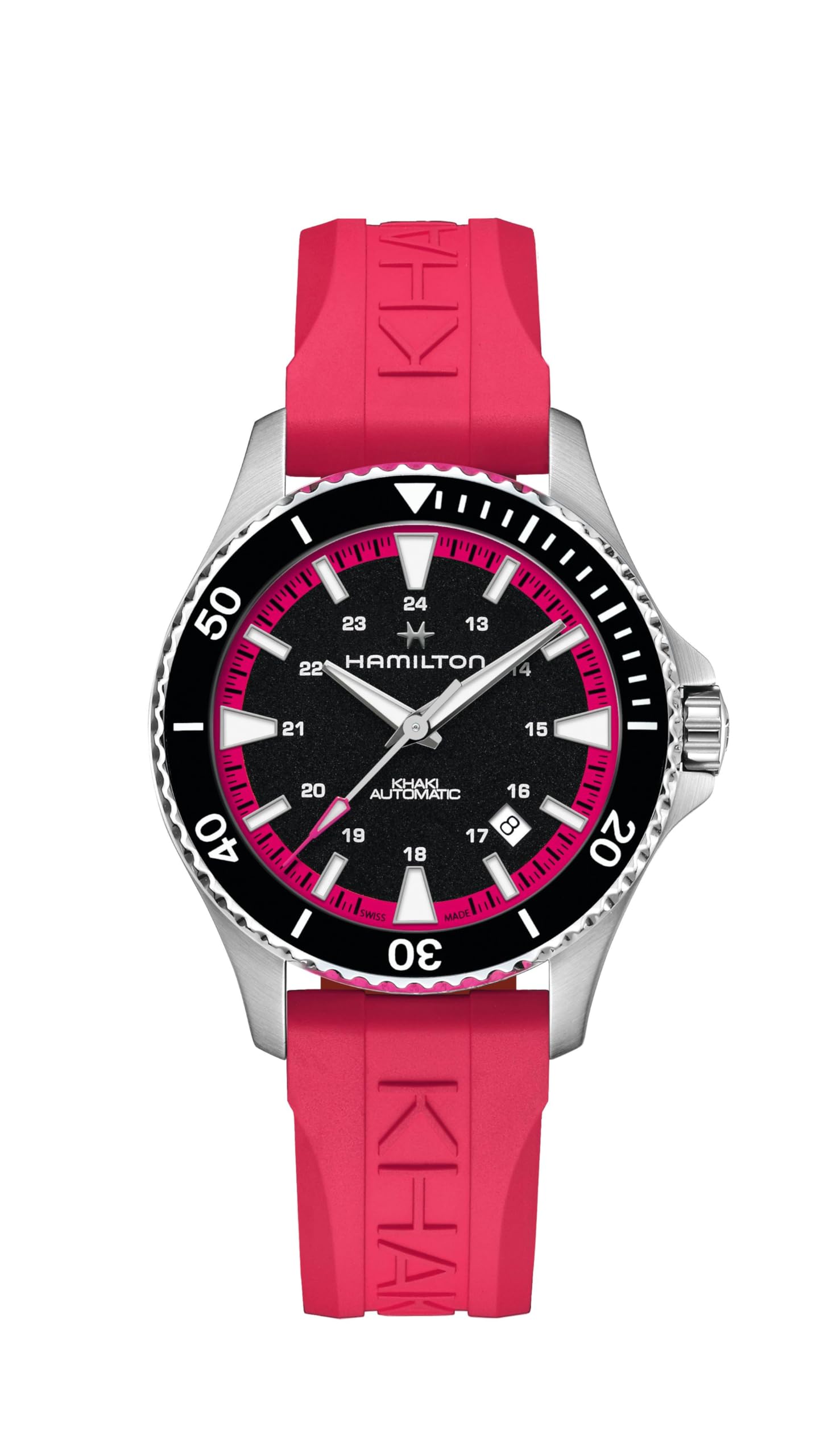 Hamilton Watch Khaki Navy Scuba Auto, Stainless Steel Case 40mm, Pink Rubber Strap (H82395330)