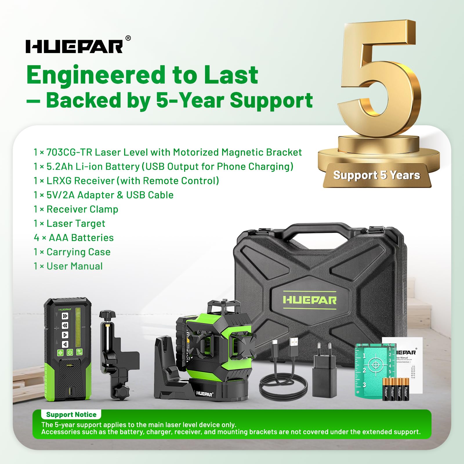 Huepar 703TR Nivel Láser con Alineación Automática, Rotación en Punto Fijo | Autonivelante Nivel Láser, 3x360°, Base Giratoria Auto, Receptor, Recargable, Tres Brillo, ±2 mm/10 m, Proyecto Individual