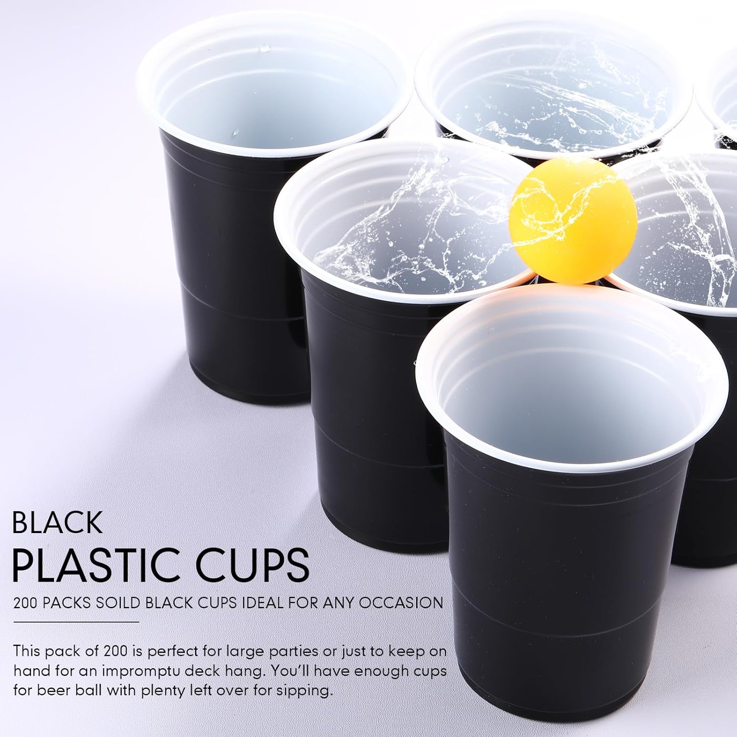 Mimorou Black 200 Pack 16 oz Plastic Cups Bulk, Disposable Party Plastic Cup for St Patricks Mardi Gras Wedding Stackable Beverage Drinking Tumbler Heavy Duty for BBQ Birthday Baby Shower Graduation - Image 4