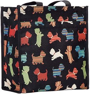 Signare Tapestry Shoulder Bag Shopping Bag for Women with Playful Puppy Design (SHOP-PUPPY)