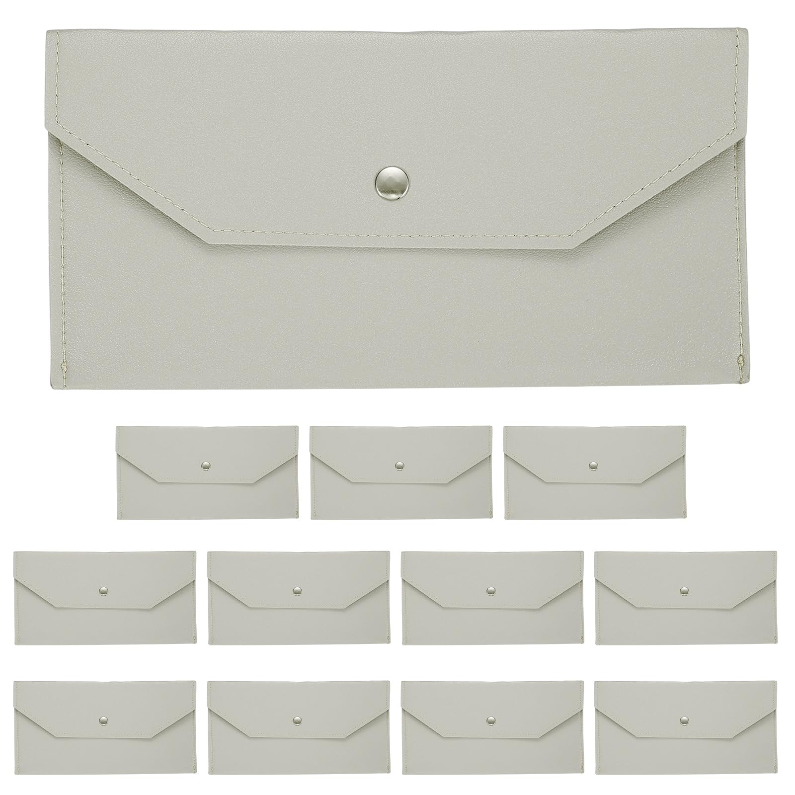 PATIKIL 12Pcs PU Leather Envelope Wallet Card, Reusable Money Pouch Small Leather Organizer Pouch for Women Men Travel,Light Gray