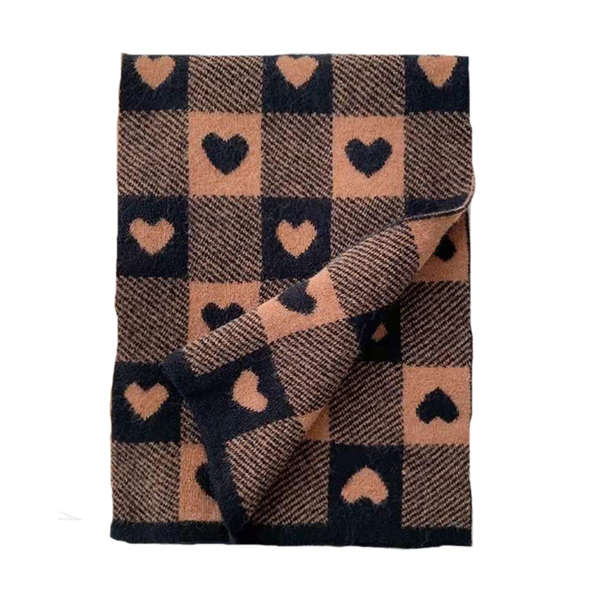Bufanda de punto para mujer, con diseño de cuadros en forma de corazón, doble faz, suave y cálida, ideal para otoño e invierno.