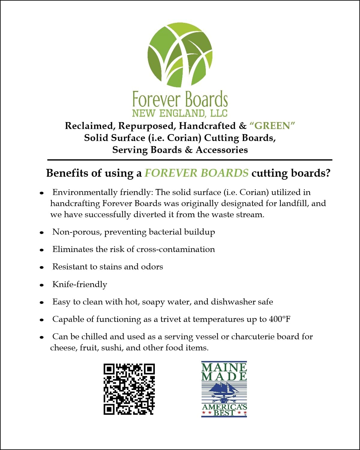 Rectangular Reclaimed Solid Surface (I.e. Corian) Cutting Board and Serving Board