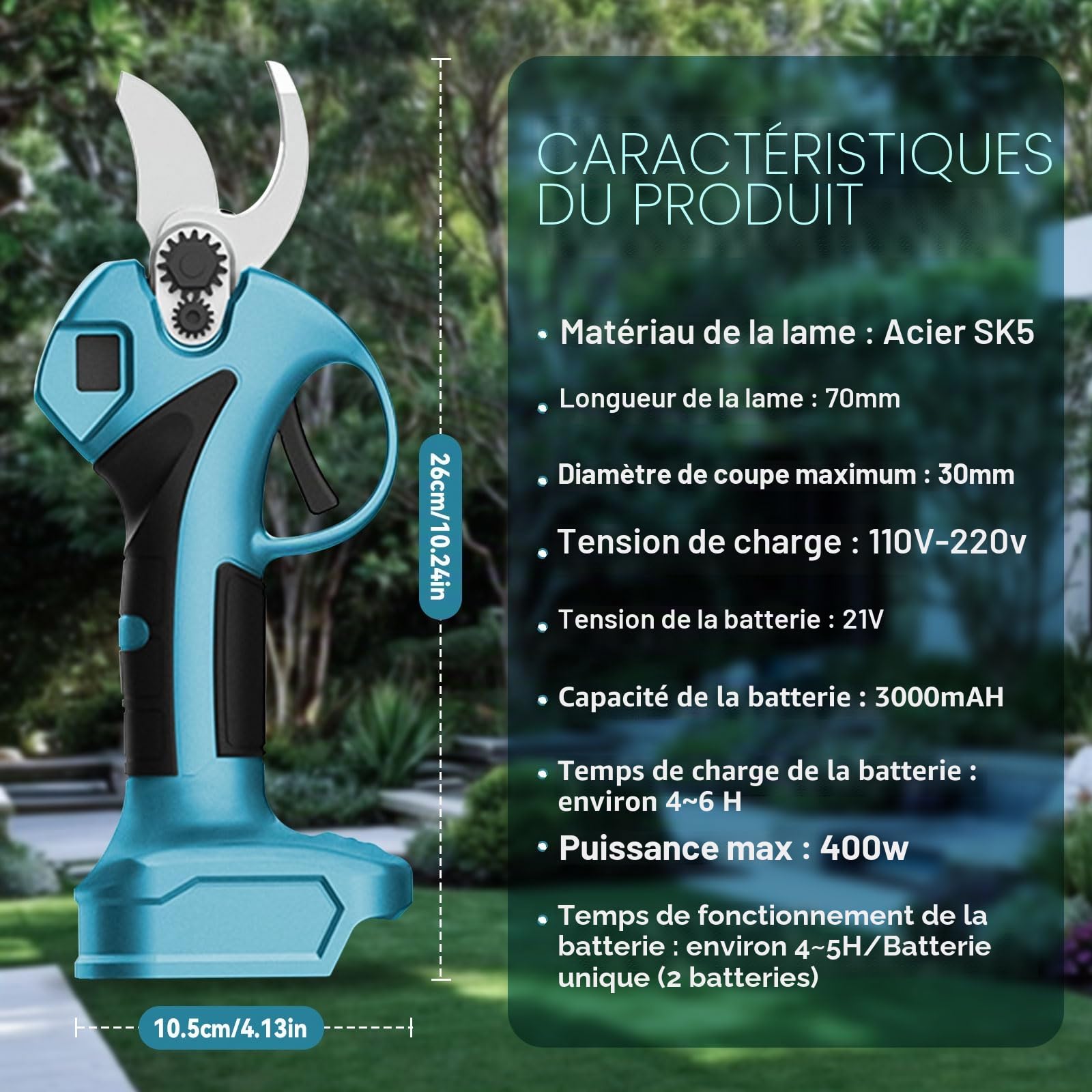 Coupe-branches électrique 2 en 1 avec batterie, 70 mm, avec 2 piles de 3000 mAh, rallonge de 2 m, moteur sans balais pour élagage d'arbres, coupe-branches