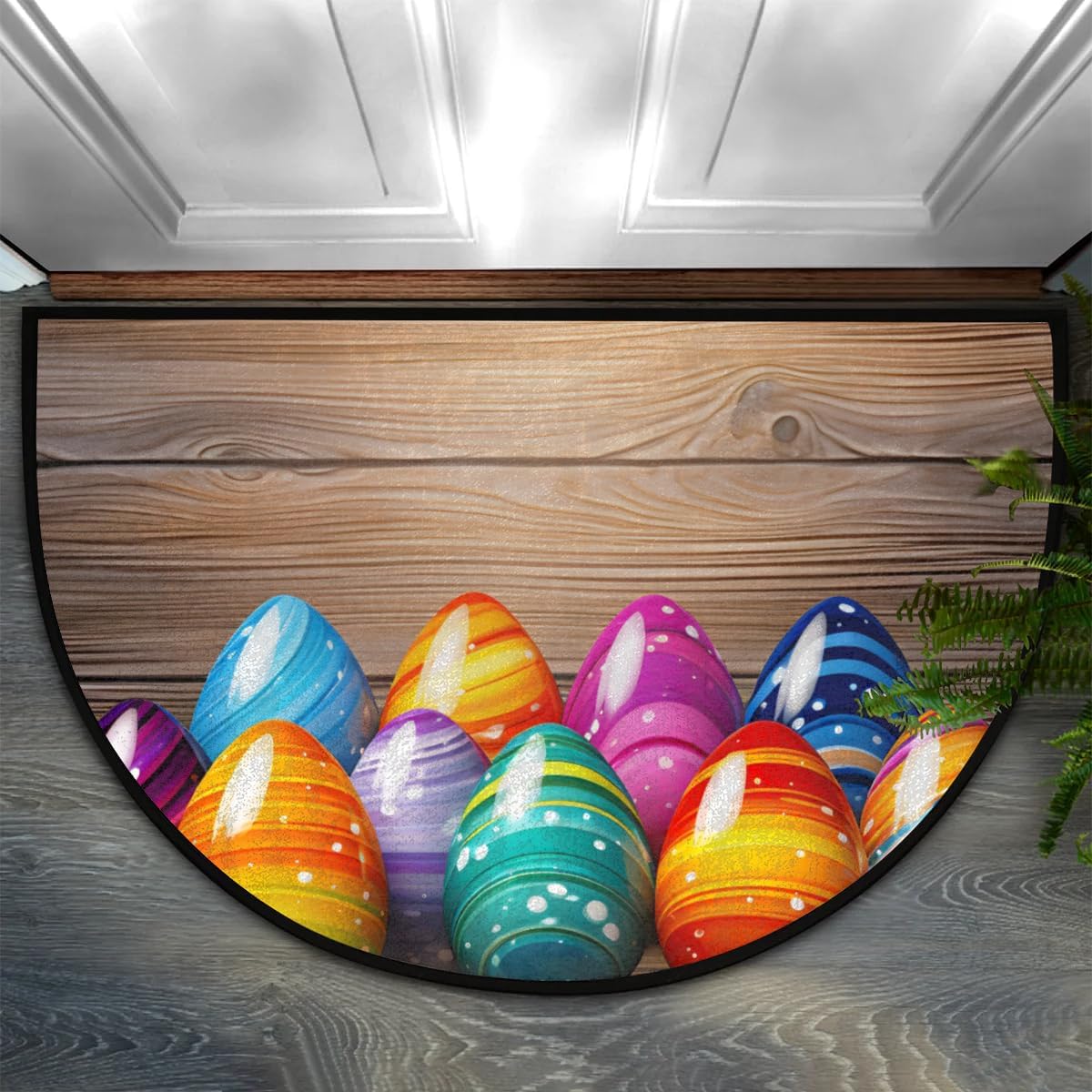 cfpolar Half Round Door Mat Easter Board Eggs Non-Slip Semi Circle Area Rug Washable Semi Circle Floor Rug for Indoor Outdoor Living Room Bathroom Kitchen Patio Hearth Rugs Home Decoration