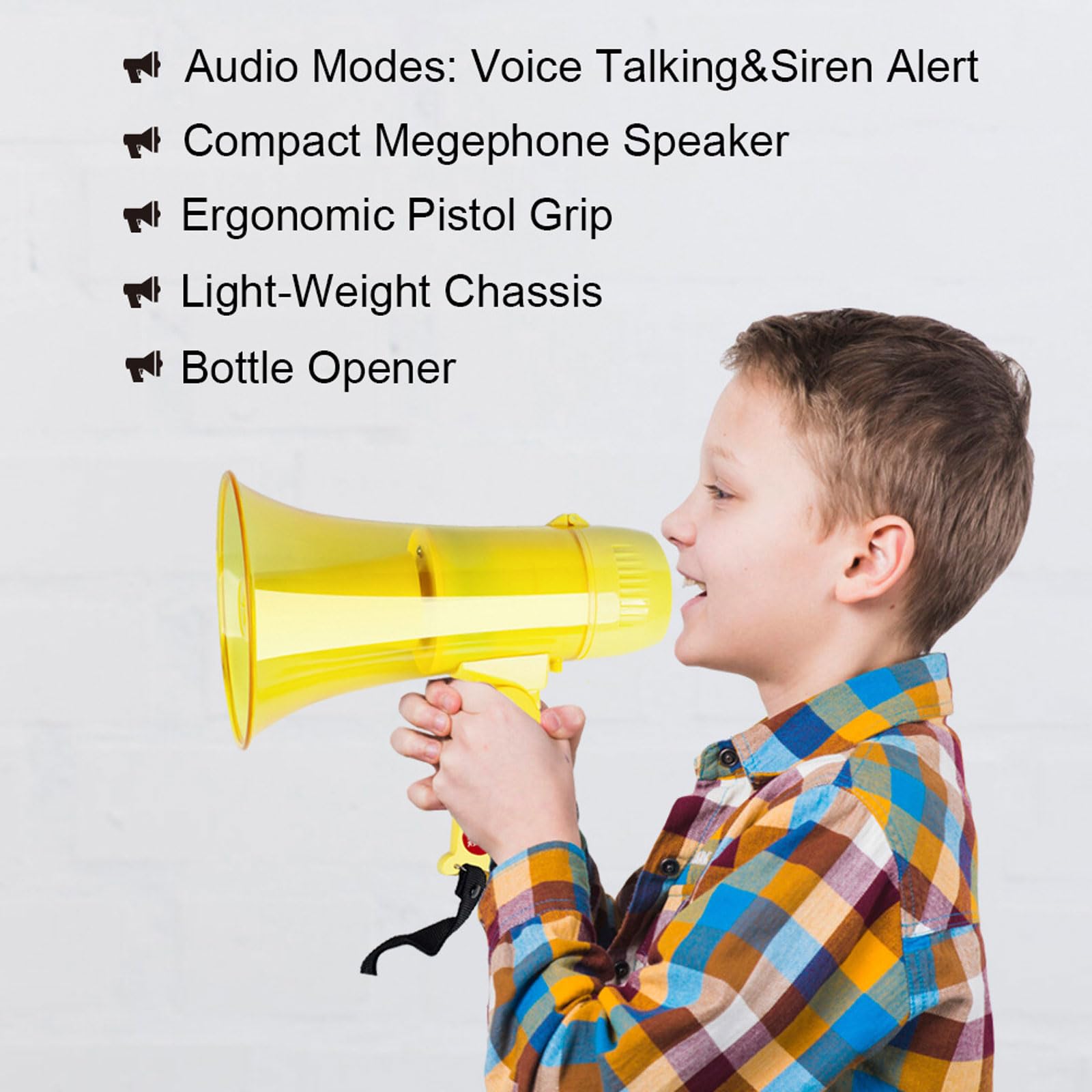 Tragbares Megafon, 20 Watt Leistung, tragbares Megafon, Bullhorn-Sirene/Alarm und 240s-Aufnahme mit Lautstärkeregler und Gurt, für Innen- und Außenlautsprecher, Sirene, Bullhorn
