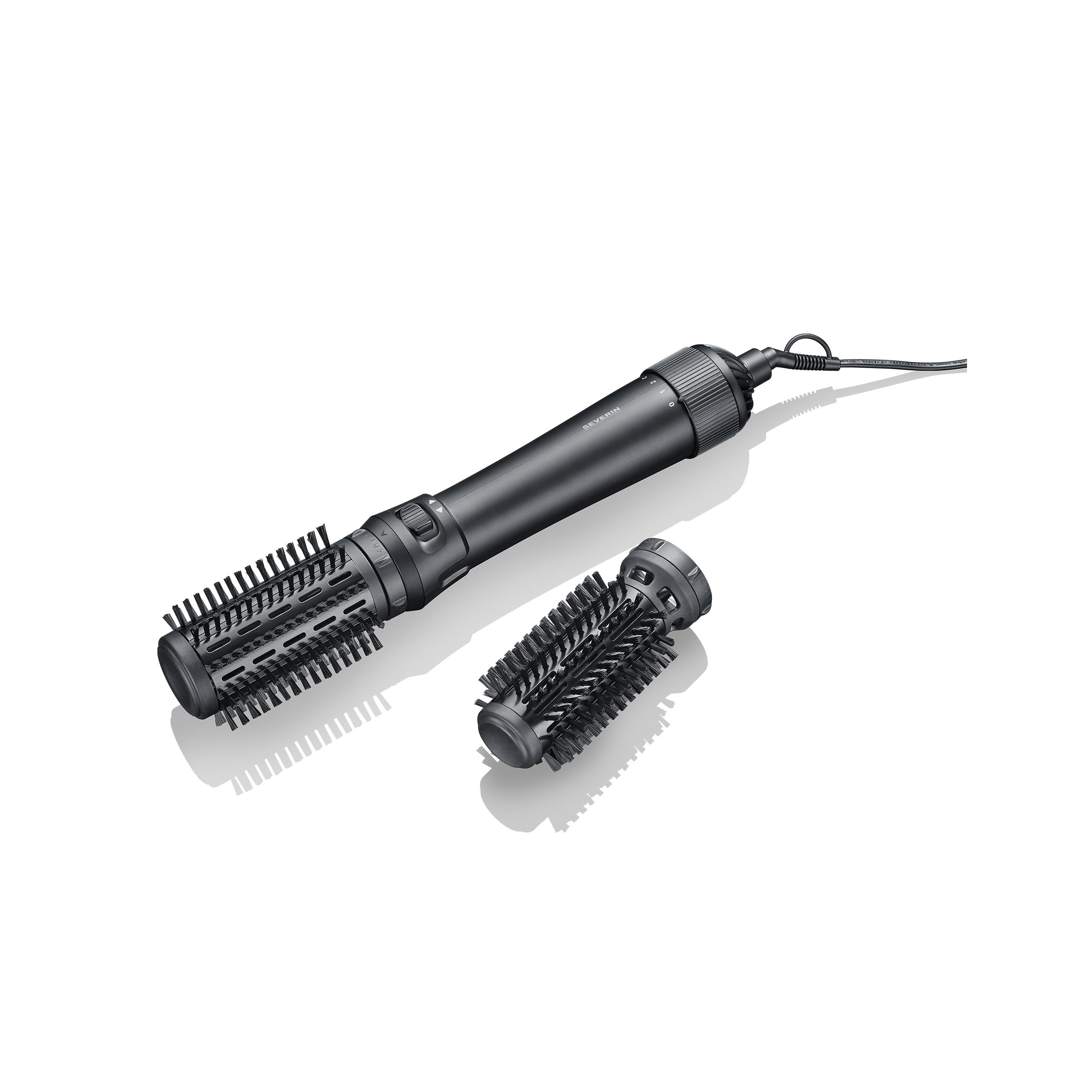 Severin Warmluftbürste rotierend, Föhnbürste mit 2 Aufsätzen (40mm und 50mm), 2 Temperatureinstellungen, Kaltstufe, Styling-Bürste, Keramik-Keratin-Beschichtung, 1000W, schwarz, WL 0241