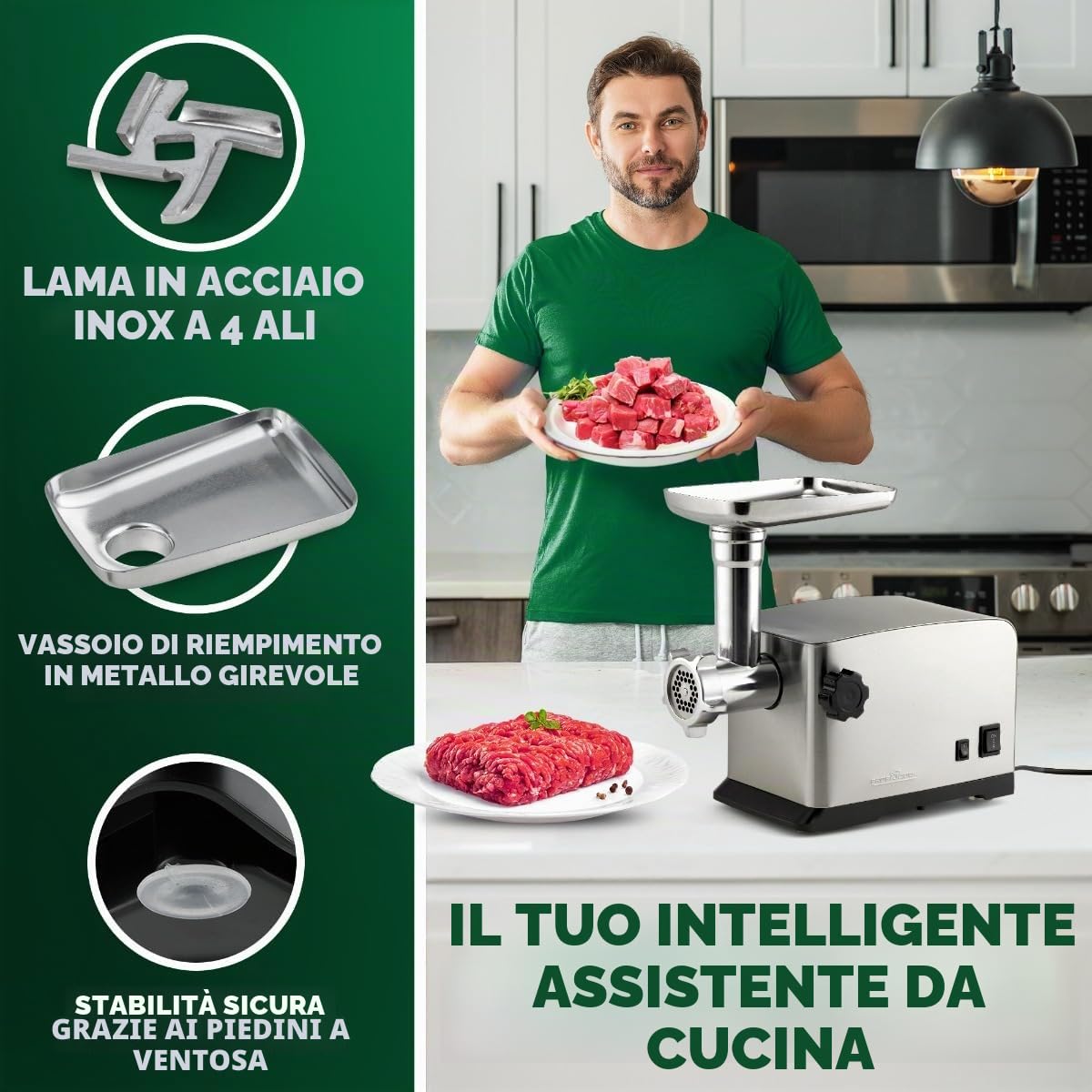 Tritacarne ProfiCook® 1200W | con attacco per biscotti/pasticceria | tritacarne elettrico | avanti e indietro | incluso insaccatore per salsicce | collo in metallo e vite senza fine | PC-FW 1272