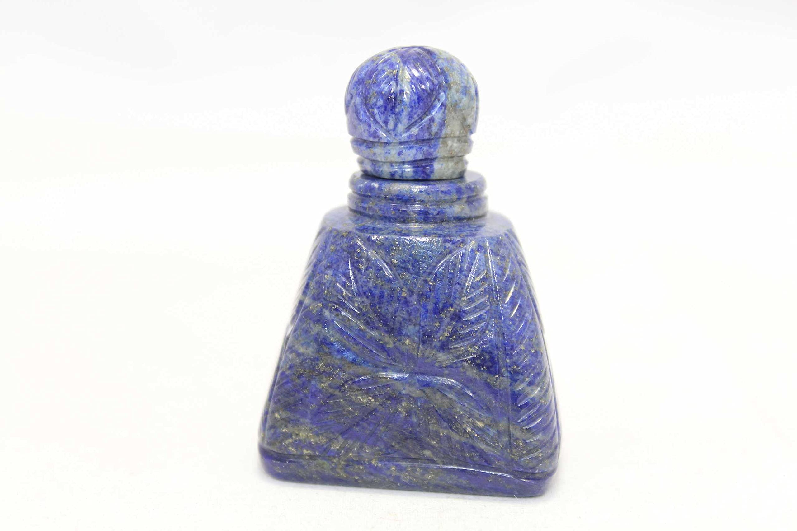 Rajasthan Gems Handmade Perfume Bottle Natural Blue Lapis Lazuli Stone Hand Engrave LP12-image-38