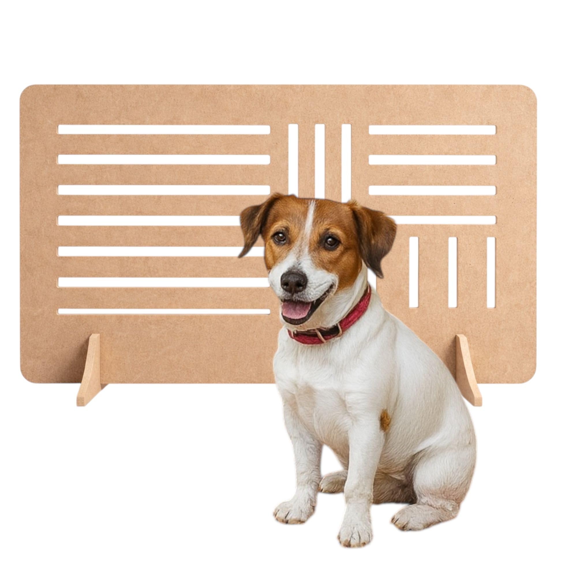 Woodica Natural See-Through Stopper Barrier – Freestanding Dog Stopper For Stairs | Dog Barrier Gate | Portable Wooden Pet Stopper | Puppy Gate For Stairs Indoor | No Drilling Required (40Cm (H) X 75Cm (W))