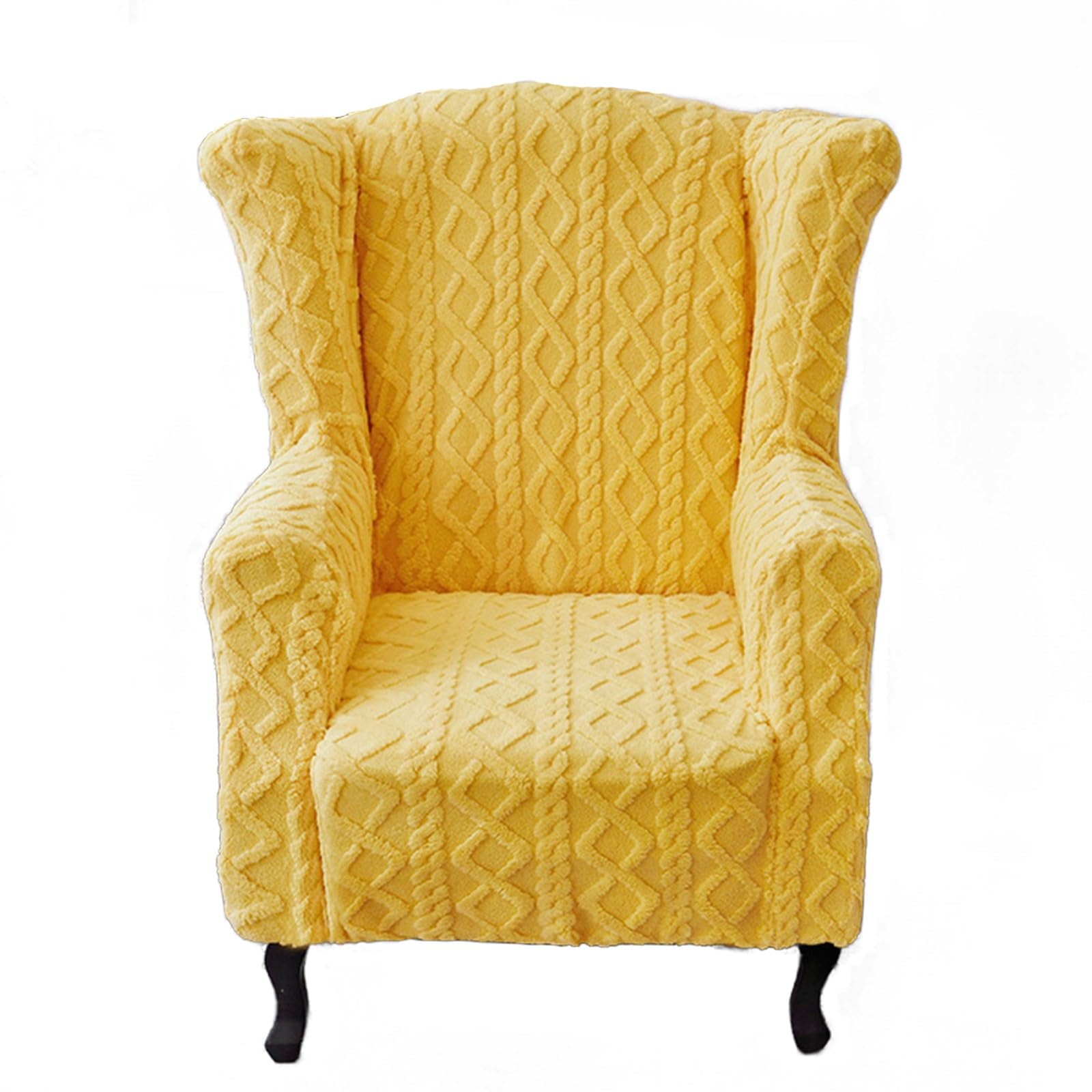 Wing Chair Slipcovers, Soft Velvet Wingback Chair Cover Non-Slip Armchair Covers with Elastic Bottom for Living Room Bedroom(Yellow,M)