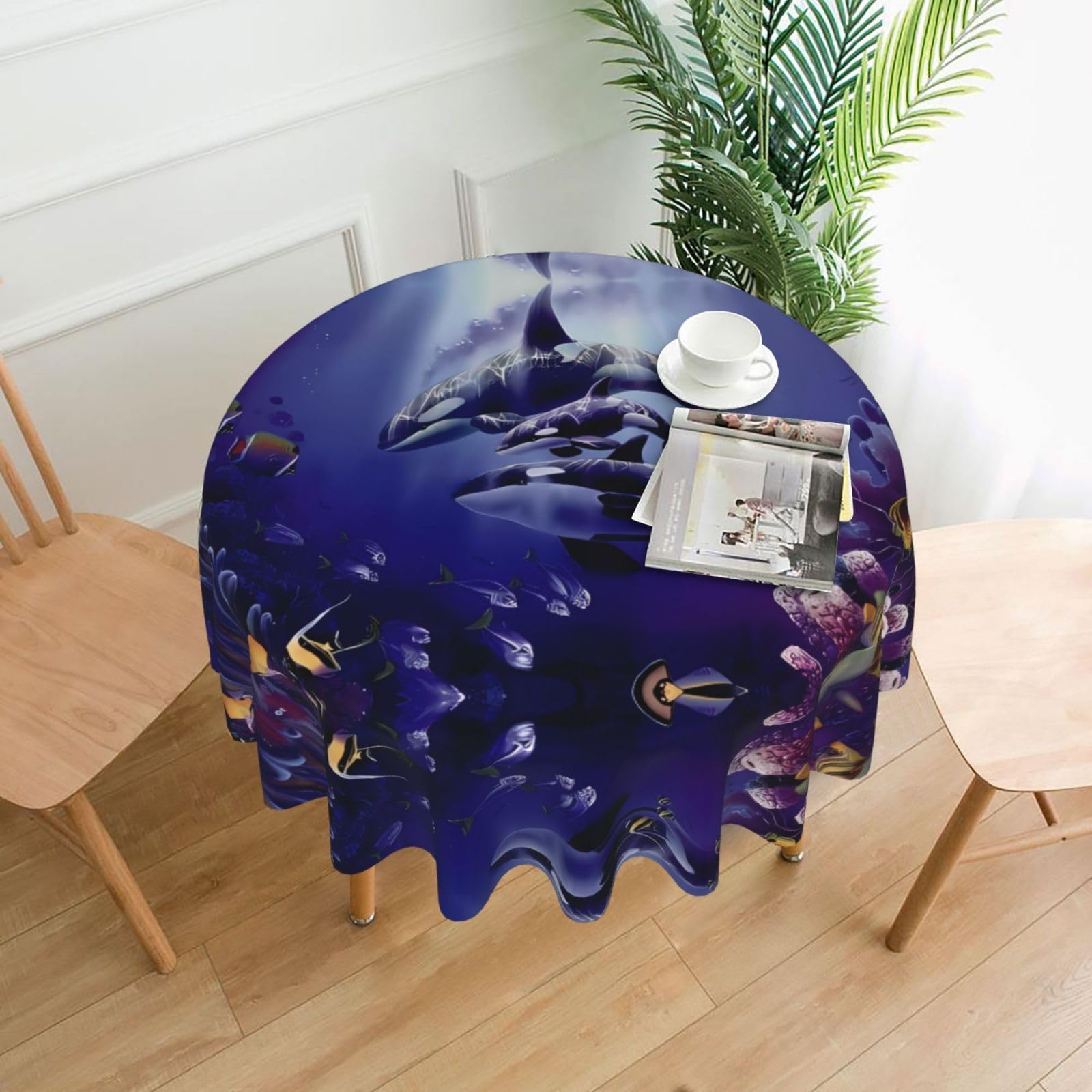 WHJSSF Sea Whale Prints Round Decorative Tablecloth 60in - Elevate Your Dining Experience with a Stylish & Protective Table Throw