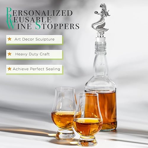 Miniatura 3 de Homestia Tapón de botella de vino, regalos de sirena para mujeres, mamá, hija, tapón de vino para botellas de vidrio, conservador de vino, tapones