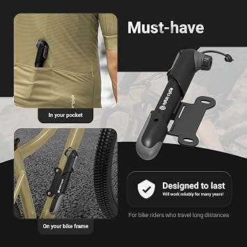 Mini Bike Pump 120 PSI / 8.3 Bar – Compact Portable Bicycle Hand Pump for Presta, Schrader Valve | Frame Mounted Small Manual Bike Pumps for All Bikes – MTB, Road, Mountain Bikes