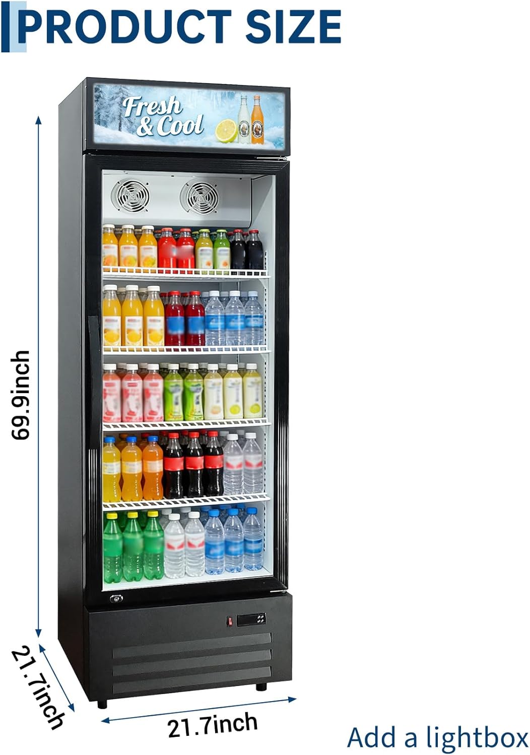 LinTimes 19.1 Cu.ft Commercial Beverage Cooler with RGB LED Lights & Remote - 280-Can Glass Door Display Fridge, Air-Cooled Frost-Free with Top Light Box for Bar Restaurant Store（Black）