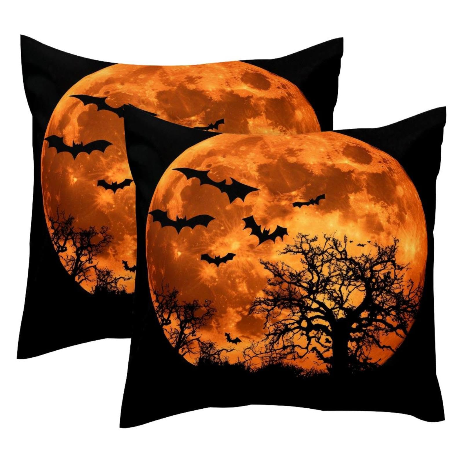 Housse de coussin velours 50x50 motif chauve-souris arbre taie oreiller canapé déco noire