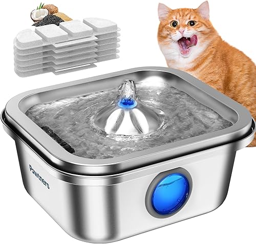 Fuente de agua para gatos de acero inoxidable, fuente para gatos de 4 litros135 onzas, dispensador automático para beber perros con ventana de nivel
