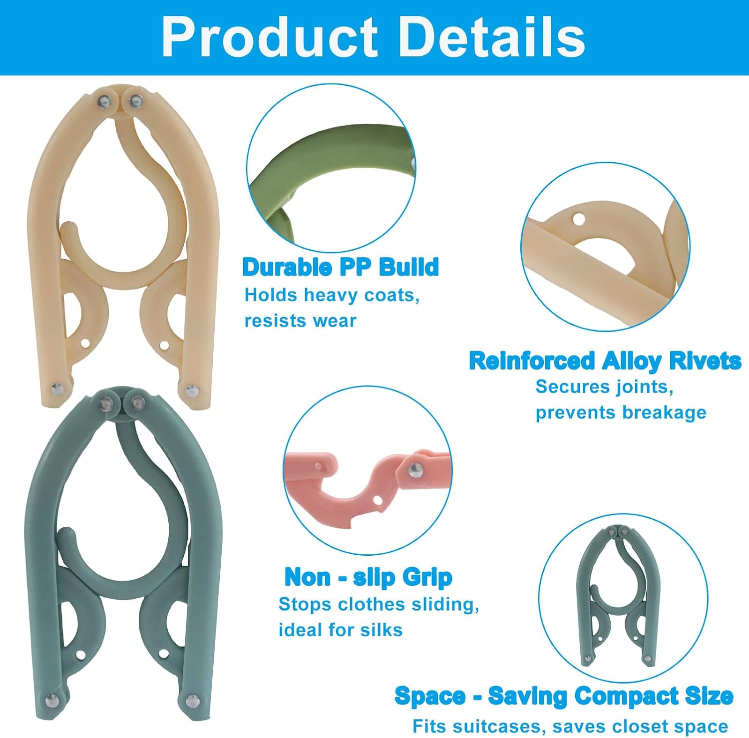 20 Pack Portable Travel Hanger, Colorful