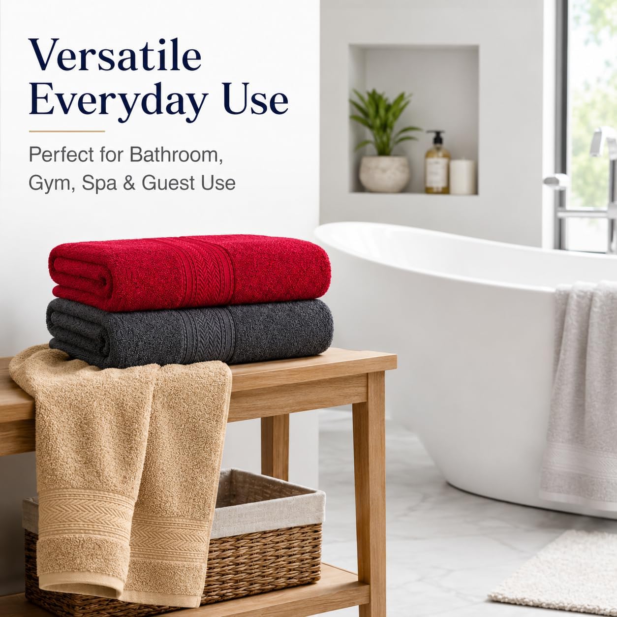Pearl Linens Bath Towels Pack of 6, 27x55 Inches, 550 GSM 100% Ring Spun Cotton Towels for Bathroom – Soft, Absorbent, Quick-Dry Towel Set for Gym, Spa & Home Use (Multi Colors, 27 X 55 Pack of 6)