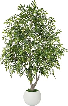 GTIDEA 8ft Artificial Ficus Tree with Round White Planter for Indoor Decor