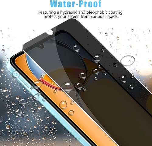 Miniatura 6 de Paquete de 2 + 2 protectores de pantalla de vidrio templado para privacidad Redmi 13C (2 paquetes) + protector de lente de cámara (2 paquetes),