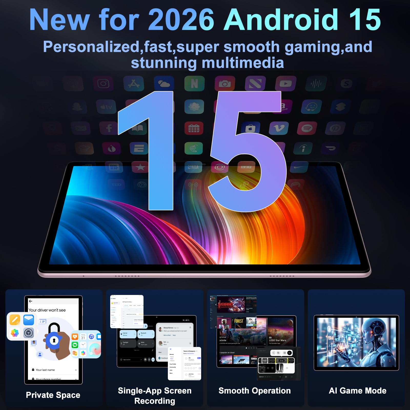 AI Tablet 10 Pollici Android 15, 30GB RAM+64GB ROM(TF 2TB), 8 Core 2.0 Ghz, 5G+2.4G Wi-Fi, BT 5.0, 8MP+5MP, Cast, 1280 * 800 FHD, Widevine L1, GMS Tablet PC con Tastiera e Mouse,Caso (Oro rosa)