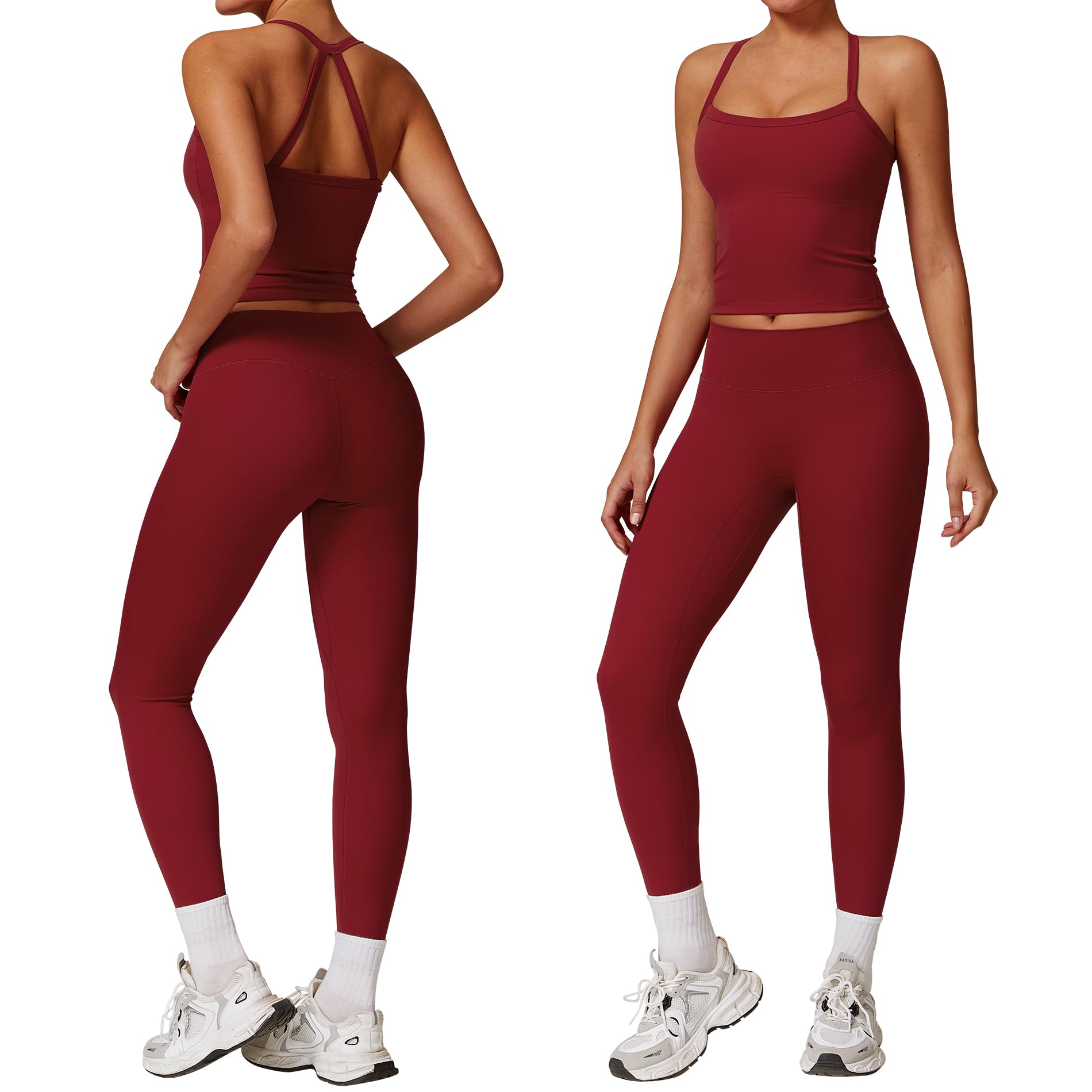 GXGPML Women 2 Piece Workout Sets (NEW) Yoga Outfit Open Back Tank Top High Waisted Leggings Gym Sets Tracksuits