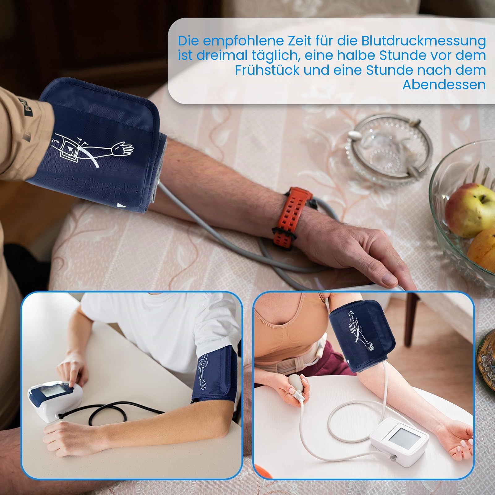 Blutdruckmanschette für Maschine, 22–42 cm, mittlere Blutdruckmessgeräte-Manschette mit 6 Universalanschlüssen, verstellbarer digitaler BP-Monitore, Ersatzgurt für Erwachsenen-Oberarm