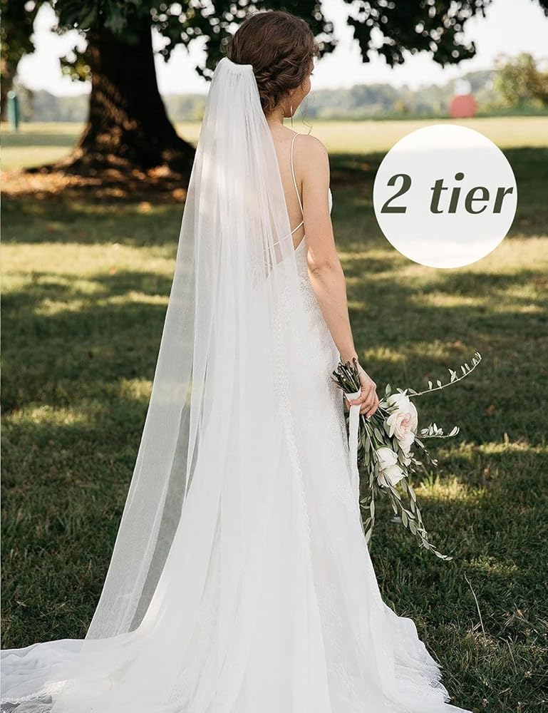 Velo Da Sposa Cattedrale Beautelicate - Tulle 2 Strati, 3m Lunghezza, Con Pettine, Colori Bianco/Avory/Off White - Foto 8