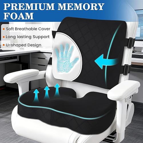 Miniatura 3 de TushGuard Cojín de Espalda y Asiento, Cojines de Asiento de Coche y Silla de Oficina, Almohada de Respaldo Lumbar de Espuma Viscoelástica