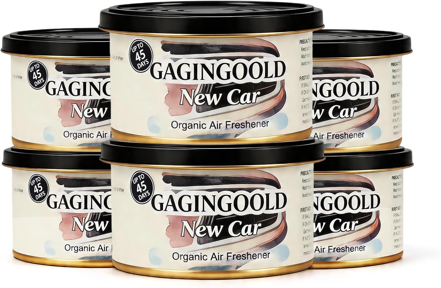 Organic Air Freshener Long Lasting 45 Days, New Car Scent Car Freshener Adjustable Knob Lid, Natural Wood Block Odor Neutralizer for Car Garage, 6 Pack Set Each 38g Aluminum Can