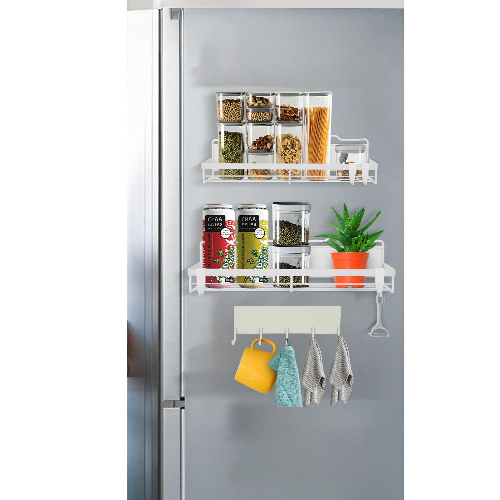 Magnetic Spice Rack for Refrigerator,Magnetic Shelf for Fridge Spice Organizer with Magnetic Hooks,Rack for Kitchen Seasoning Organizer,Space Saving Spice Racks(White 3 Pack)