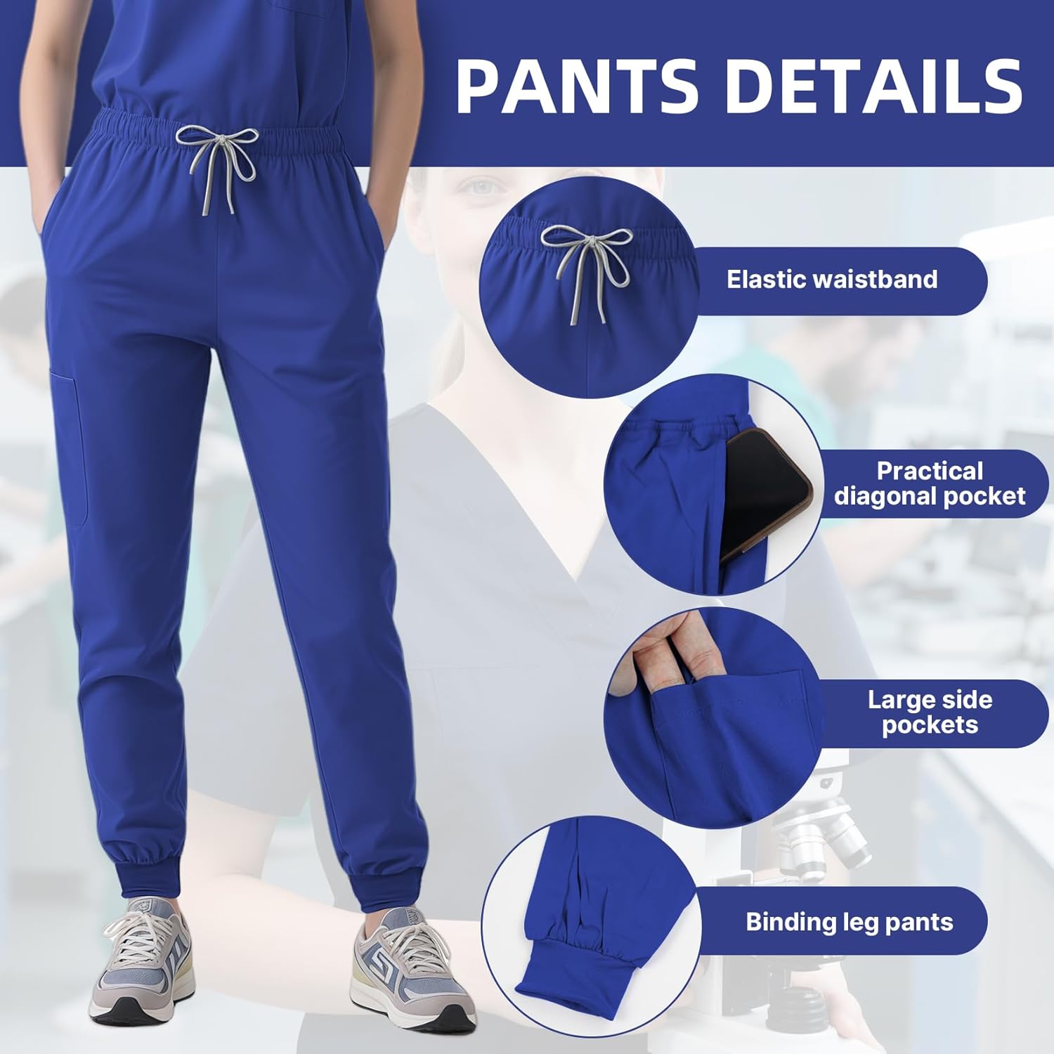 Jogging Scrubs Set for Women,Soft and Stretchy Nurse Uniform V-Neck Top and Yoga Jogger Pants with Multi Pocket - Image 4