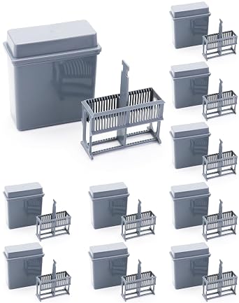 QWORK Microscope Slides Staining Jar and Rack, 10 Pack 24-Slots, Grey