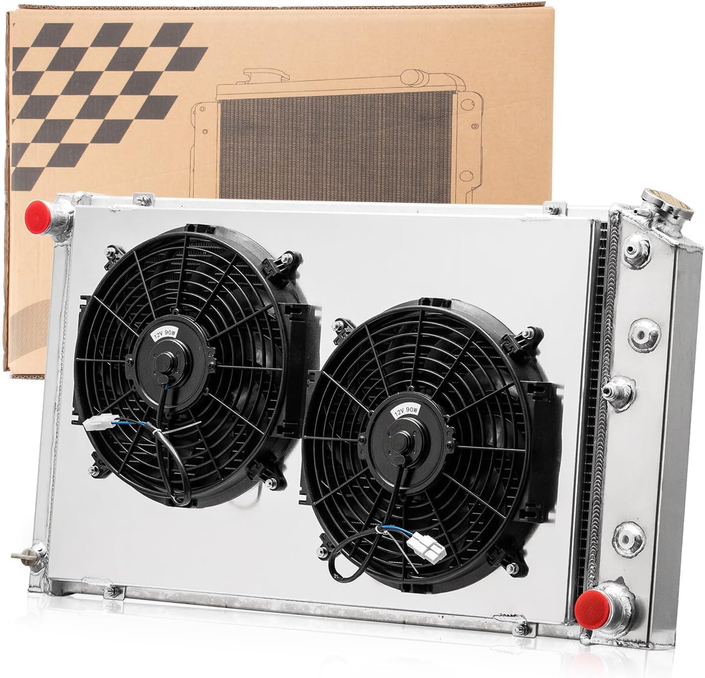 3 Core Cooling Radiator Compatible With Chevy Chevelle 1969-1972 Cutlass Malibu 5.0L 5.7L 6.5L, 1968 69 70 71 (3-Row Radiator Fans Set)