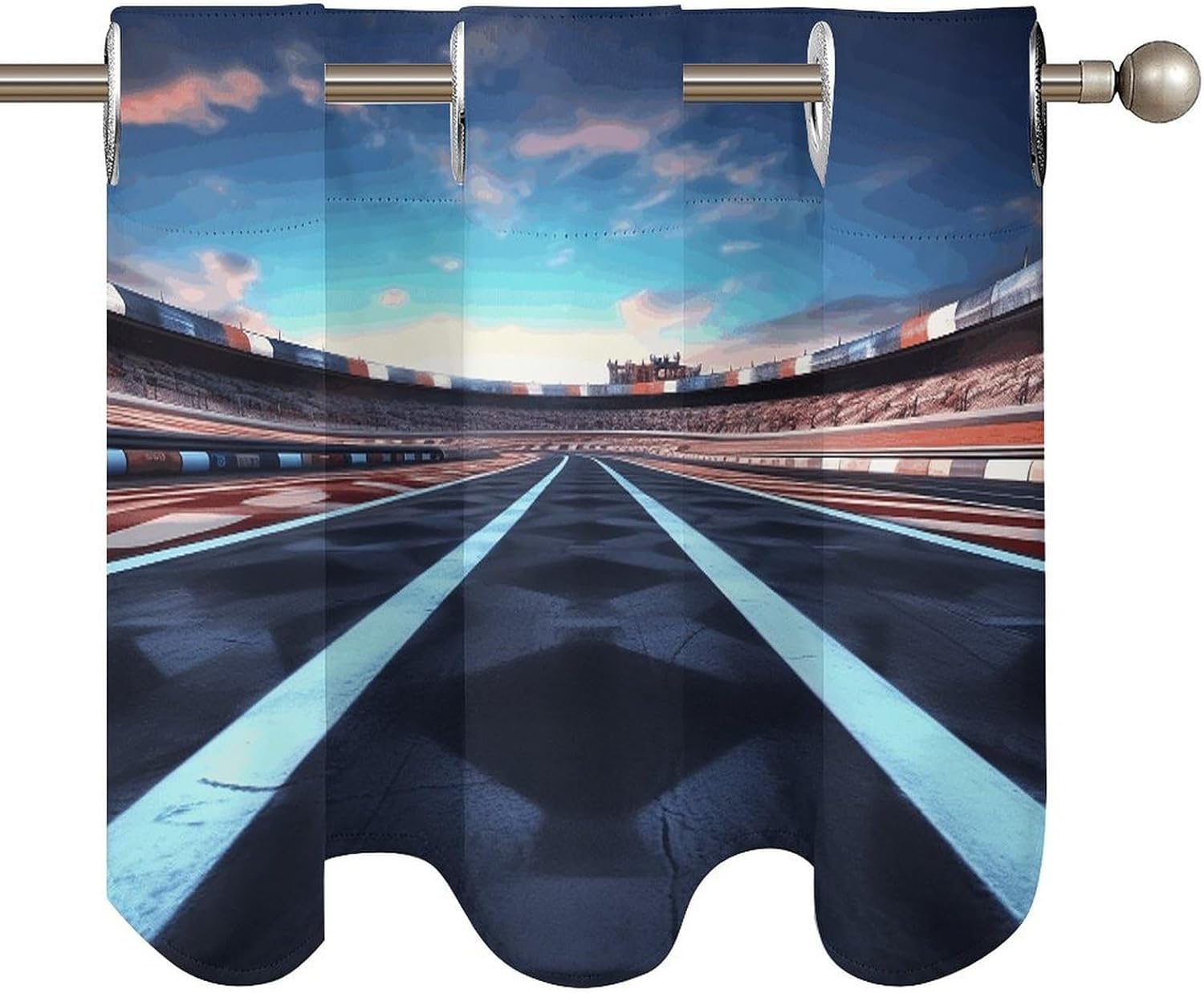 Race Track 2 Pack Valance Curtains Window Treatments. Adjustable Curtain with Rod Pocket.Cafe Curtains is Half Curtains for Privacy Decorative 52x18.1 Inch.