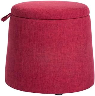 DASHADAO Reposapiés, Taburete de Almacenamiento Redondo con Tapa extraíble, reposapiés Acolchado, Taburete para Cambiar Zapatos de Entrada Antideslizante (Redondo) (Color: Rojo)