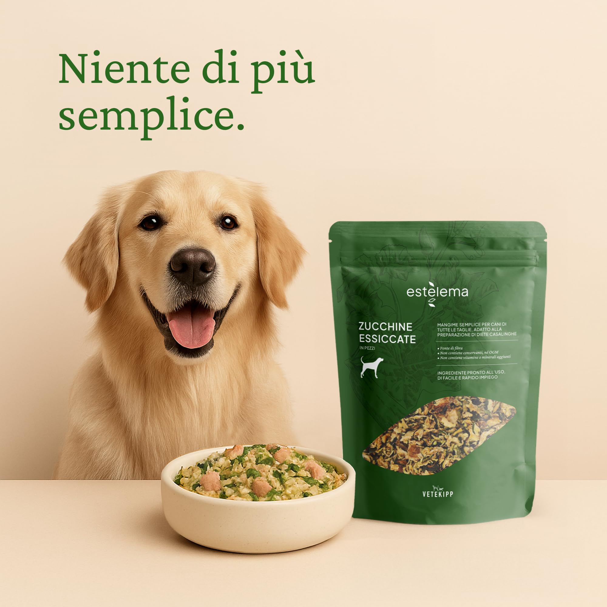 Zucchine disidratate a pezzi per cani 300 g – 100% naturali, senza additivi – Doypack richiudibile – Snack sano o ingrediente BARF