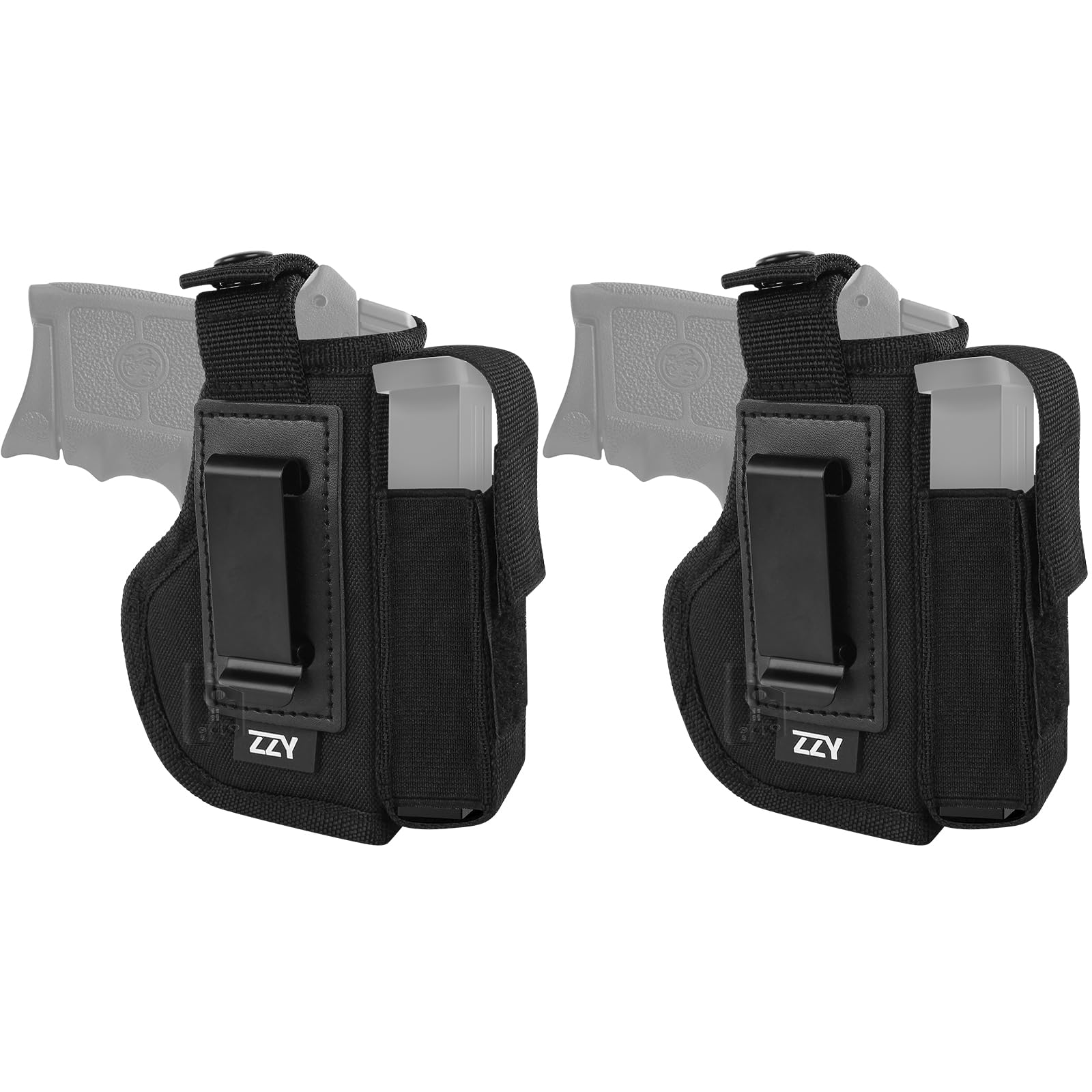 ZZY 2 Pack Gun Holster with Laser/Light, OWB Holsters with Mag Pouch for Men Women, Pistol Holster for Laser Sight Compatible with Glock 17 19 26 43 S&W M&P 9MM Sig P320 P229 P938 Ruger LCP PT111 G2C