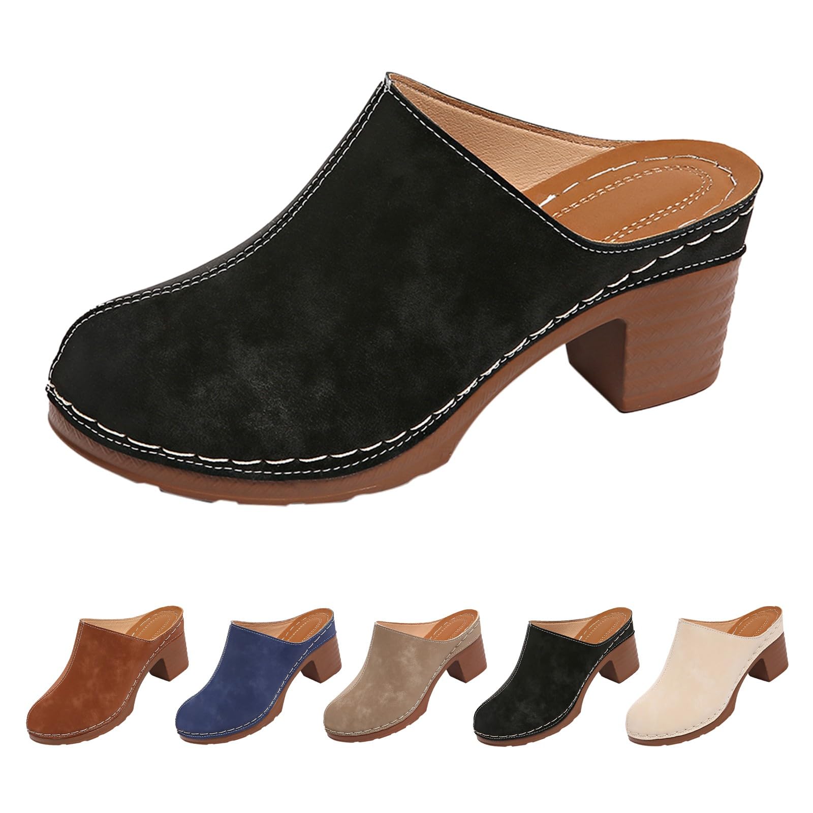 Generico Elegante Damen-Sandalen mit niedrigem Absatz – Damen-Sandalen vorne und offen hinten aus Wildleder, Vintage-Stil, große Schuhe und Plateauschuhe, elegant, leicht zu tragen, für den