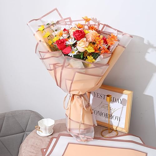 Miniatura 7 de Komphy 200 hojas de papel de regalo de flores, 23 x 23 pulgadas, papel de regalo floral con borde dorado, suministros de embalaje impermeables para